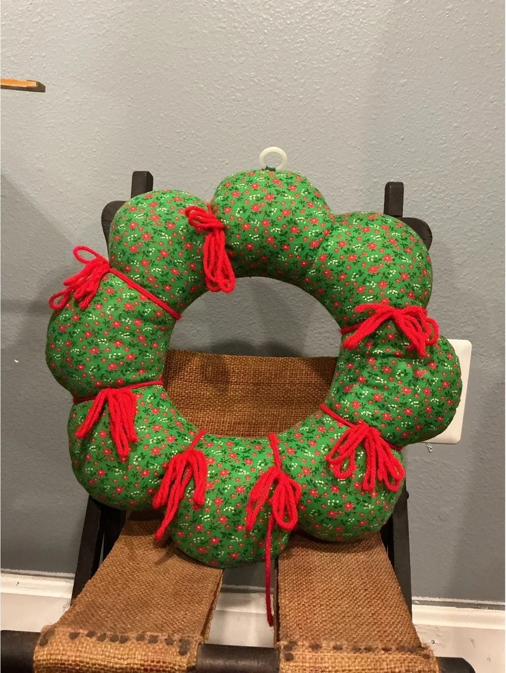 Vintage Handmade Christmas Fabric Wreath with Holiday Characters
